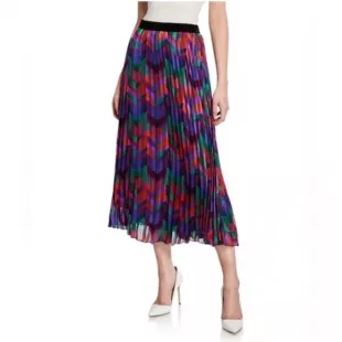 Multicolor Chevron Pleated Midi Skirt