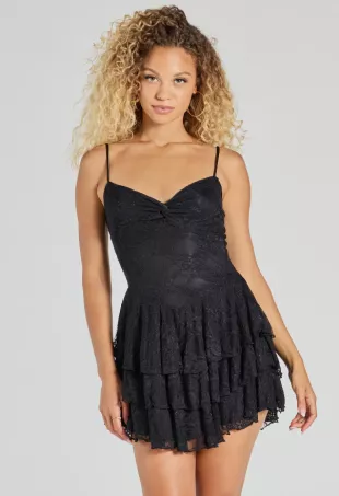 Adorable Muse Ruffled Lace Skater Dress