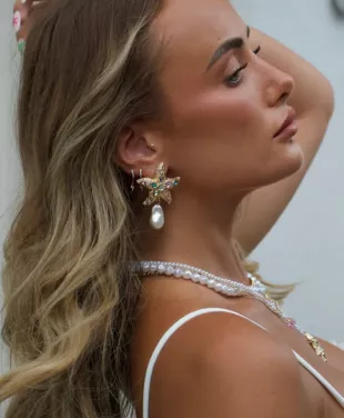 Starfish And Pearl Drop Down Earrings
