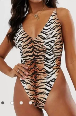Tiger Print Plunge Swimsuit