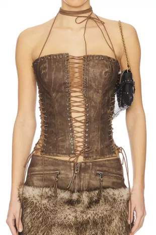 Odile Faux Suede Lace Up Corset