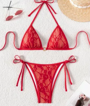 Swim Women's Lace Up Halter Sexy Bikini 2 Pieces Swimwear Set