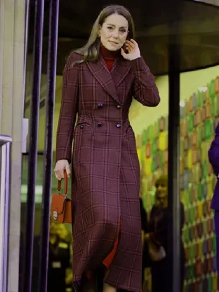 Kate Middleton Royal Marsden Hospital Plaid Coat
