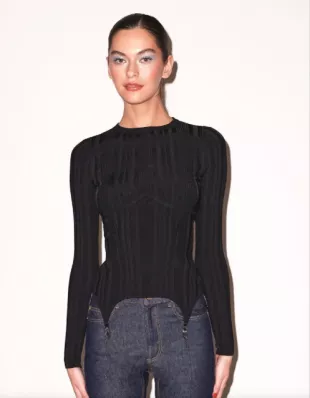 Rib Long Sleeve Garter Top