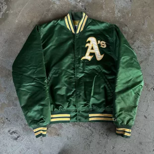 80s Starter Oakland Athletics Green Bomber Satin Jacket Medium MLB