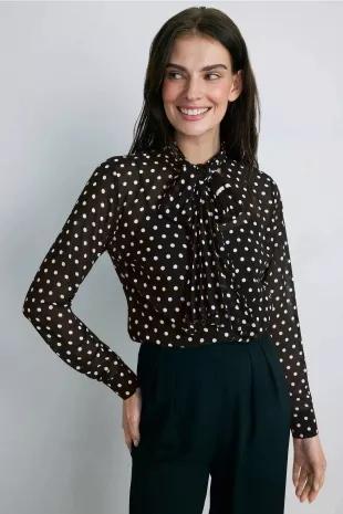Dot Pleat Bow Blouse