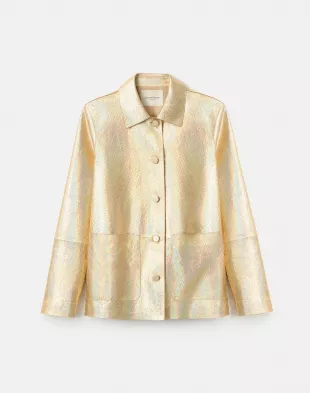 Iridescent Crackle Suede Patch Pocket Shirt Jacket