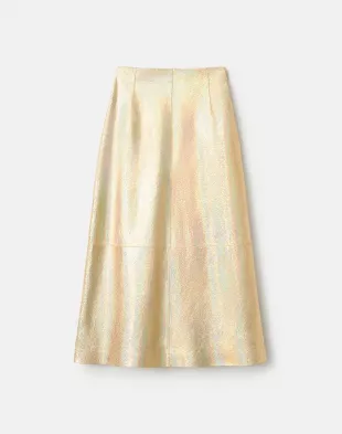 Metallic Stardust Suede A-Line Midi Skirt