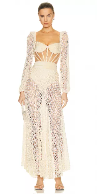 monstera crochet bustier dress Patbo Monstera Maxi Dress Crochet Bustier Beach Corset Long Sand Cream Size XS 0