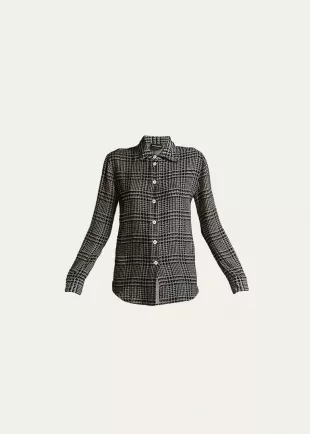 Flocked Check Silk Blouse