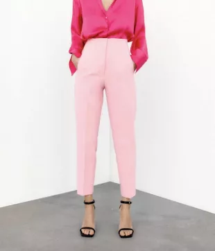 Woman New Rich High Waisted Pants Pink Bybble