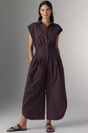 Striped Shirting Parachute Jumpsuit