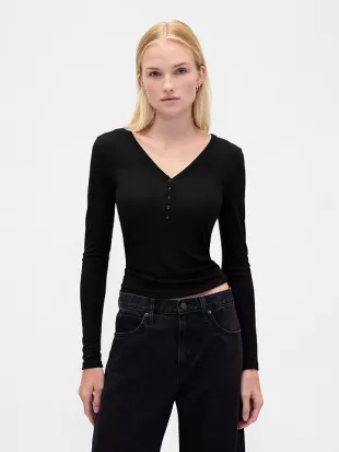 Sheer Rib Henley T Shirt