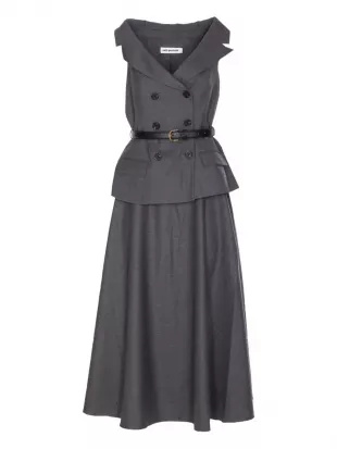 Wool-Blend Tailored Midi Dress