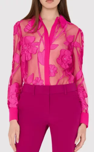 Ashton Grand Fleur Appliqué Sheer Button-Up Shirt