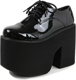 Women's Patent Leather Lace Up Gothic Chunky Platform Shoes