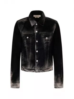 Black Flocked Denim Trucker Jacket