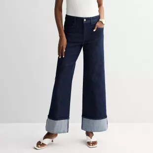 Nine West High-Rise Cuffed Wide Leg Jeans