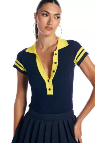 Always Lucky Ribbed Collared Bodysuit