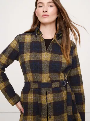 Flannel Belted Tunic Shirt in Blue Plaid