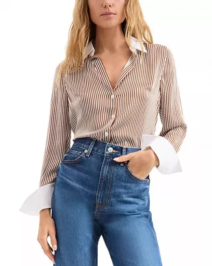 Amelia Stripe Silk Blend Button-Up Shirt