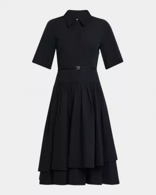 Short-Sleeve Belted A-line Dress