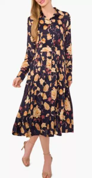Floral Long Sleeve Midi Shirtdress