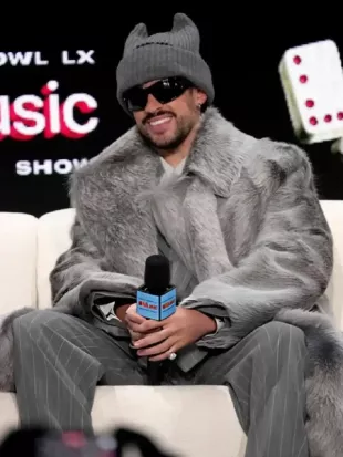 Bad Bunny Super Bowl LX Halftime Show Grey Fur Coat