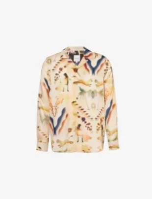 Camp-Collar Printed Satin Shirt