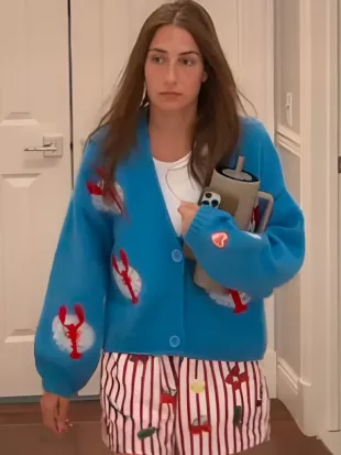 Summer House S10 Amanda Batula Blue Lobster Print Cardigan