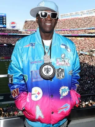 Super Bowl LX Flavor Flav Satin Varsity Jacket