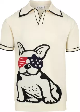 Men's Retro White Knitted Poloshirt