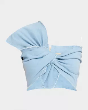 Sol Chambray Twist Front Crop Top