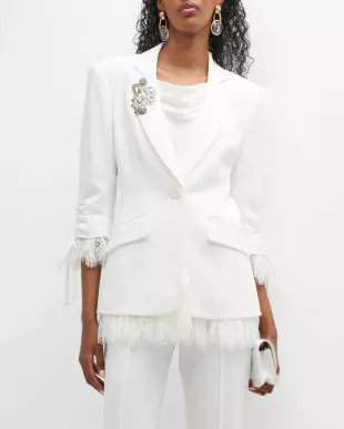 Roxie Brooch Lace Embellished Blazer