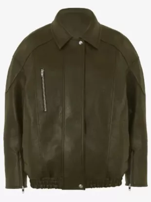 The Traitors S04 Lisa Rinna Olive Green Leather Jacket