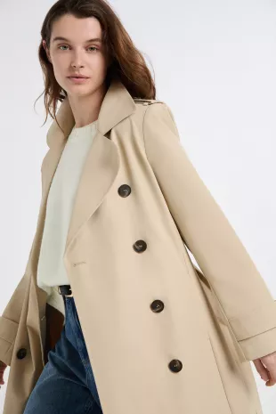 Long Trench Coat with Belt with Cotton