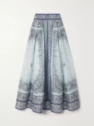 Matchmaker Printed Linen and Silk-blend Midi Skirt