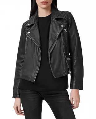Cargo Distressed Leather Biker Jacket