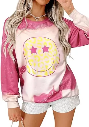 Cute Face Sweatshirt Preppy Pullover Casual Long Sleeve Graphic Pullover Tops Shirts