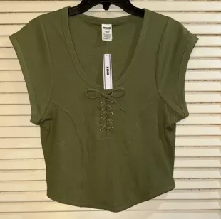 Pink All Day Soft Ribbed Lace Up Top