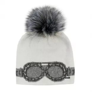 Goggles Hat with Real Fur Pom