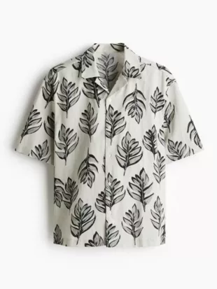 The Valley Persian Style Reza Farahan White Leaf Print Shirt
