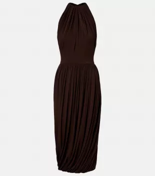 Gathered Pleated Halterneck Midi Dress