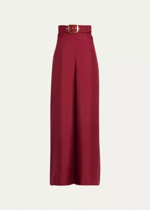 Luminosity Belted Wide-Leg Silk Pants