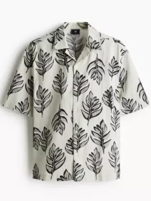 The Valley Persian Style Reza Farahan White Leaf Print Shirt