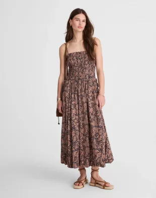 Paisley Smocked Bubble Hem Maxi Dress