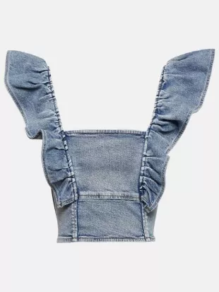 Its Not Like That Cassidy Paul Denim Ruffle Sleeves Crop Top