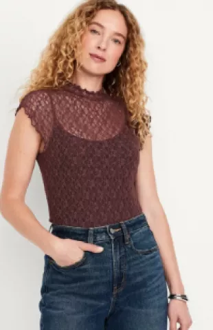 Mock Neck Lace Top