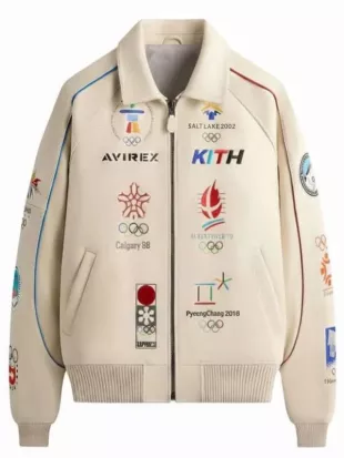 Olympics Heritage Off White Leather Bomber Jacket