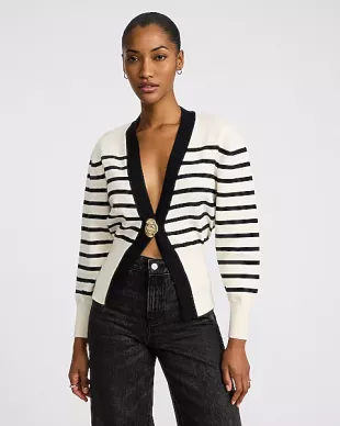 Striped Novelty Button Cardigan